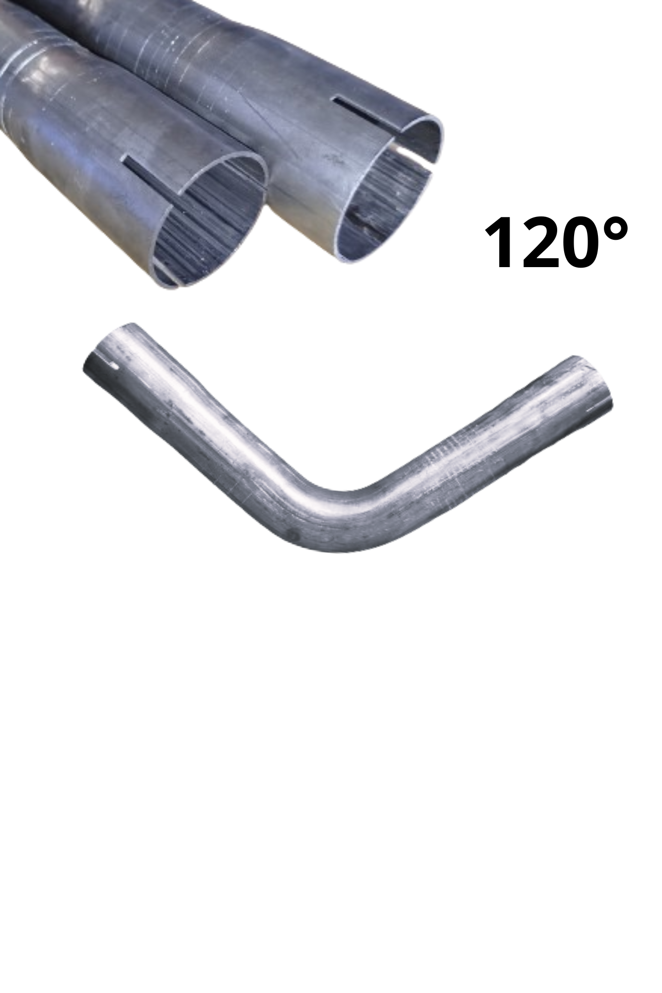 Kétoldalas expandált acélcső könyök, 43 mm, 120 fok